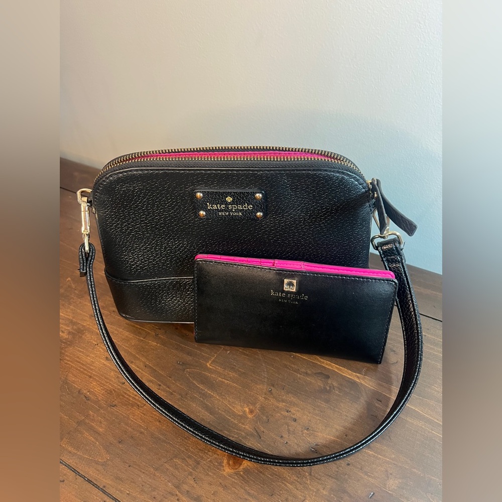 Kate Spade Wellesley Hanna BLACK Leather Purse and KS wallet
